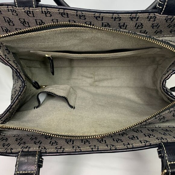 Dooney & Bourke Leather Trim Signature Buckle Satchel Grey Canvas Black Leather - Picture 4 of 13